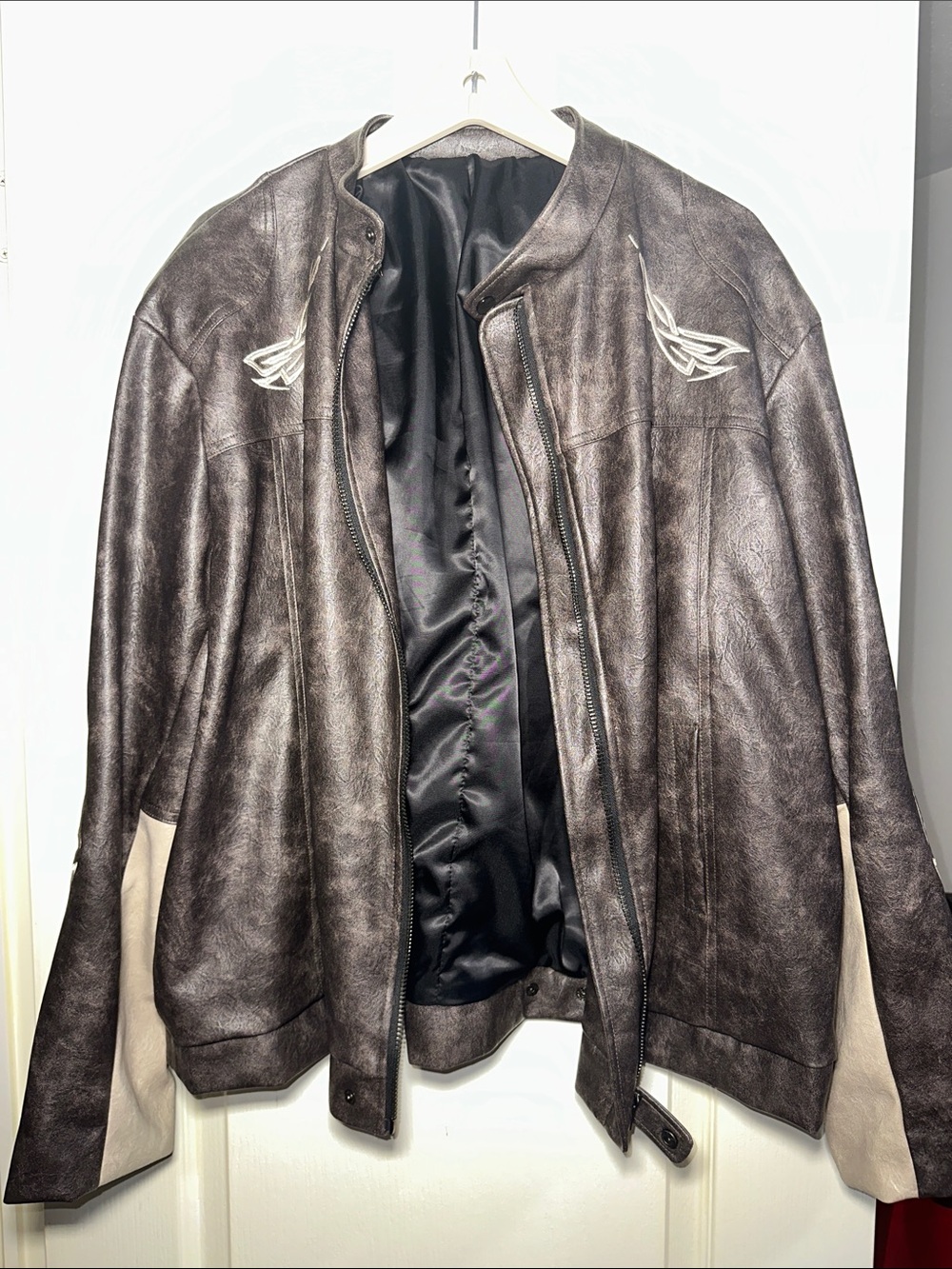 Oversized Women’s Brown Two-Tone Leather Jacket - Unbranded